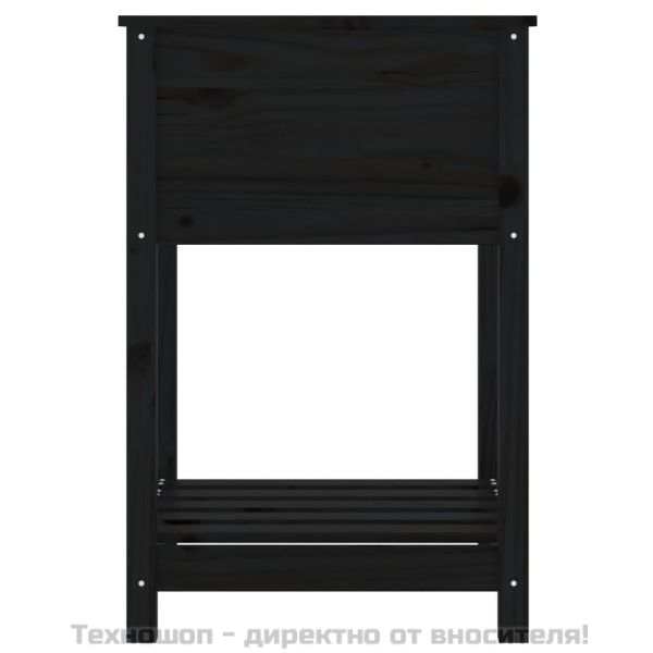 Плантер с рафт, черен, 54x54x81 см, борово дърво масив