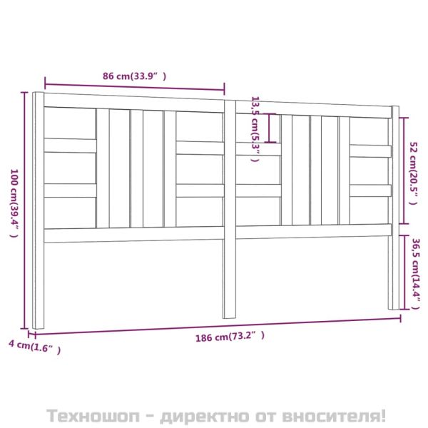 Горна табла за легло, черна, 186x4x100 см, бор масив
