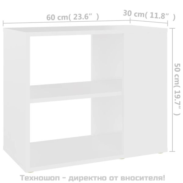 Страничен шкаф, бял, 60x30x50 см, инженерно дърво