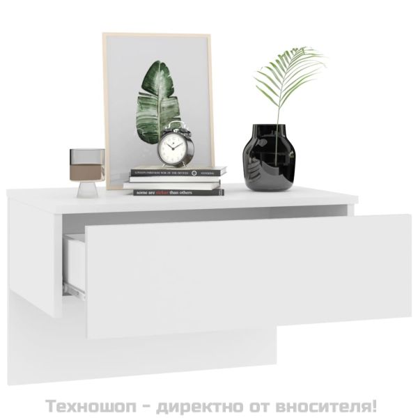 Нощни шкафчета за стенен монтаж, 2 бр, бял гланц