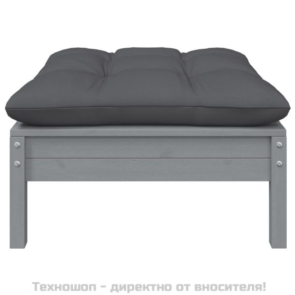Градинска табуретка с възглавница антрацит, сива, бор масив