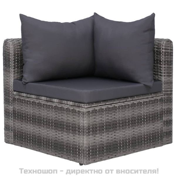 Градински комплект с възглавници, 8 части, полиратан, сив