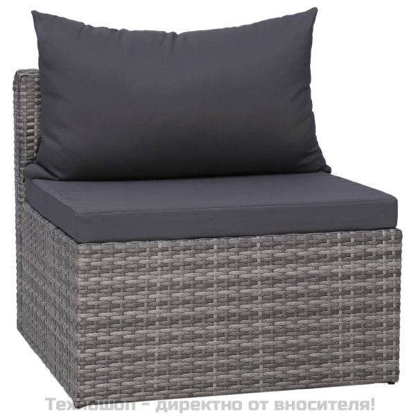 Градински комплект с възглавници, 8 части, полиратан, сив
