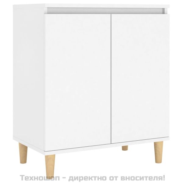 Шкаф с дървени крака масив, бял, 60x35x70 см, инженерно дърво