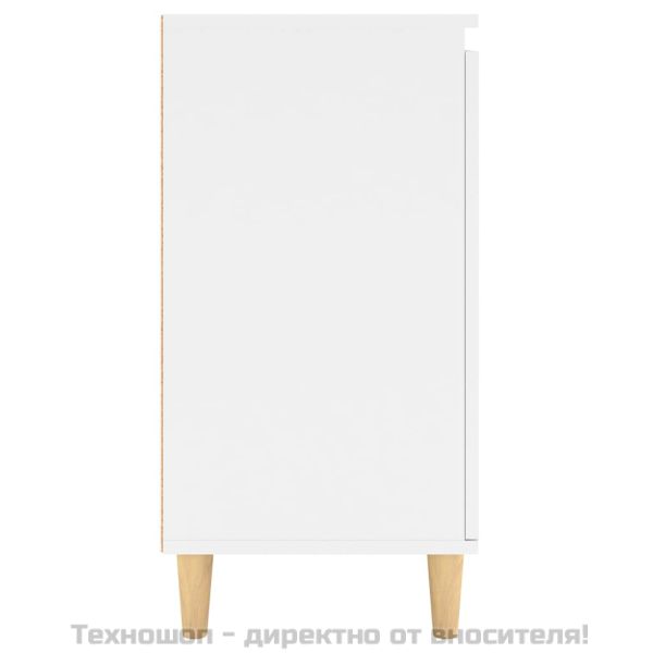 Шкаф с дървени крака масив, бял, 60x35x70 см, инженерно дърво
