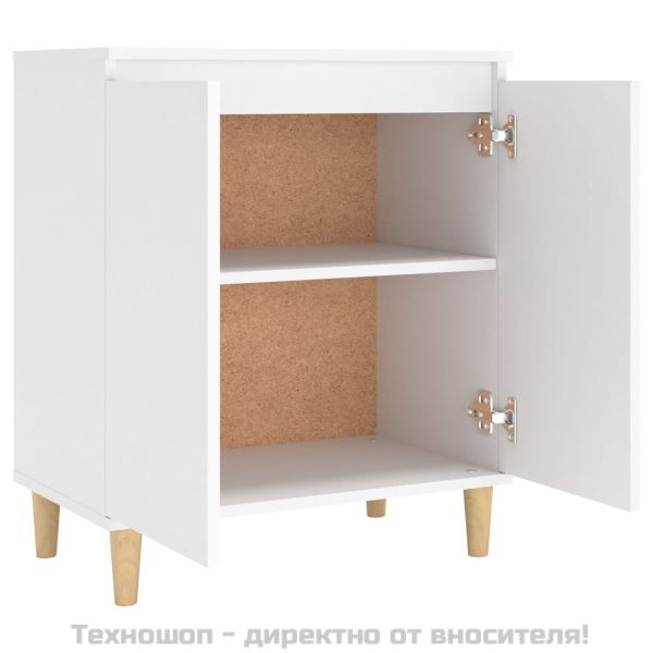 Шкаф с дървени крака масив, бял, 60x35x70 см, инженерно дърво