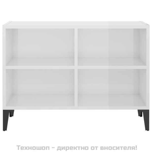 ТВ шкаф с метални крака, бял гланц, 69,5x30x50 см