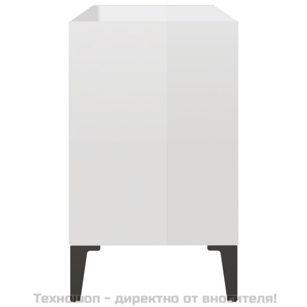 ТВ шкаф с метални крака, бял гланц, 69,5x30x50 см