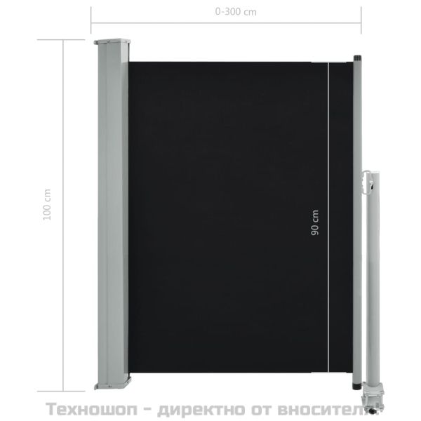 Прибираща се странична тента, 100х300 см, черна