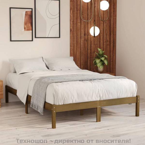Рамка за легло, меденокафява, борово дърво масив, 140x200 см