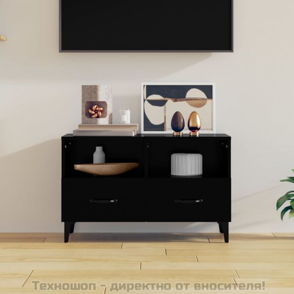 ТВ шкаф, черен, 80x36x50 см, инженерно дърво