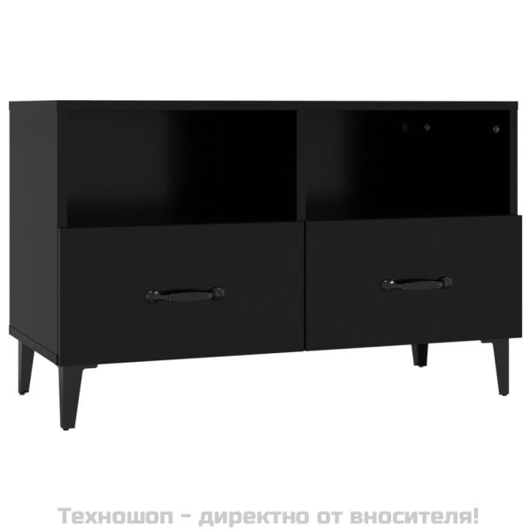 ТВ шкаф, черен, 80x36x50 см, инженерно дърво
