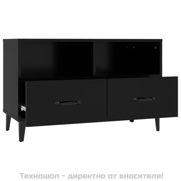 ТВ шкаф, черен, 80x36x50 см, инженерно дърво