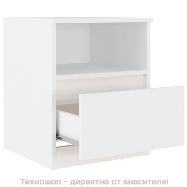 Нощнo шкафче, бяло, 40x40x50 см, инженерно дърво