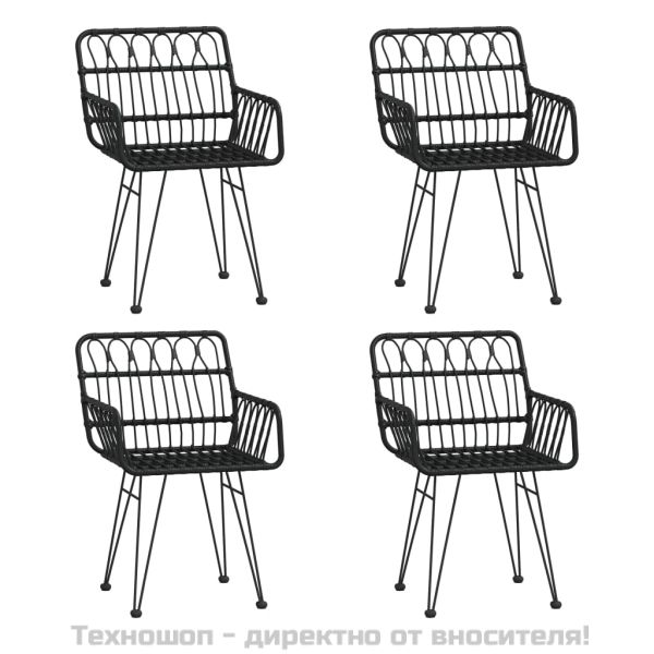 Градински трапезен комплект, 5 части, черен, полиратан