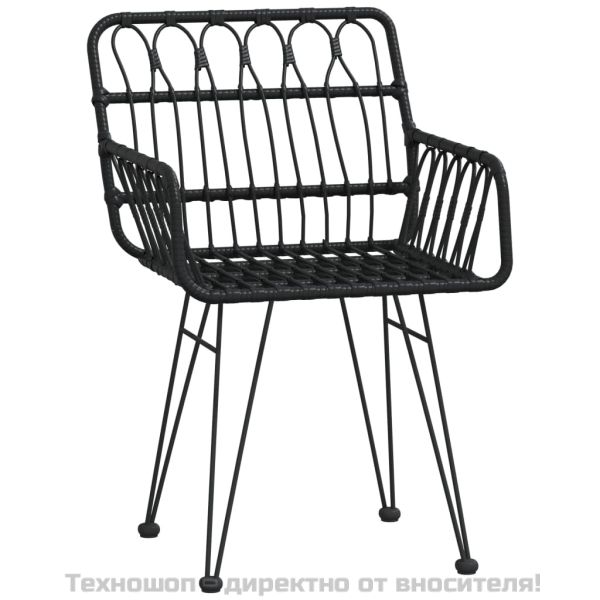 Градински трапезен комплект, 5 части, черен, полиратан