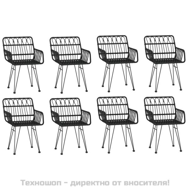 Градински трапезен комплект, 9 части, черен, полиратан