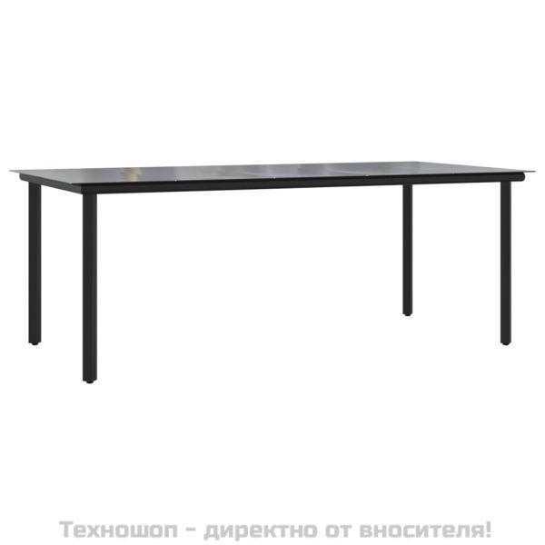 Градински трапезен комплект, 9 части, черен, полиратан