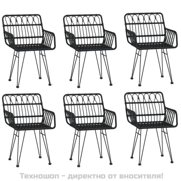Градински трапезен комплект от 7 части, черно, полиратан