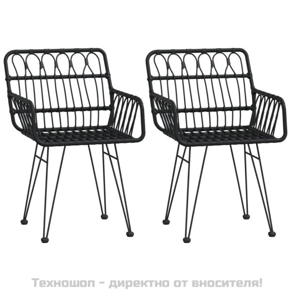 Градински трапезен комплект, 3 части, черен, полиратан