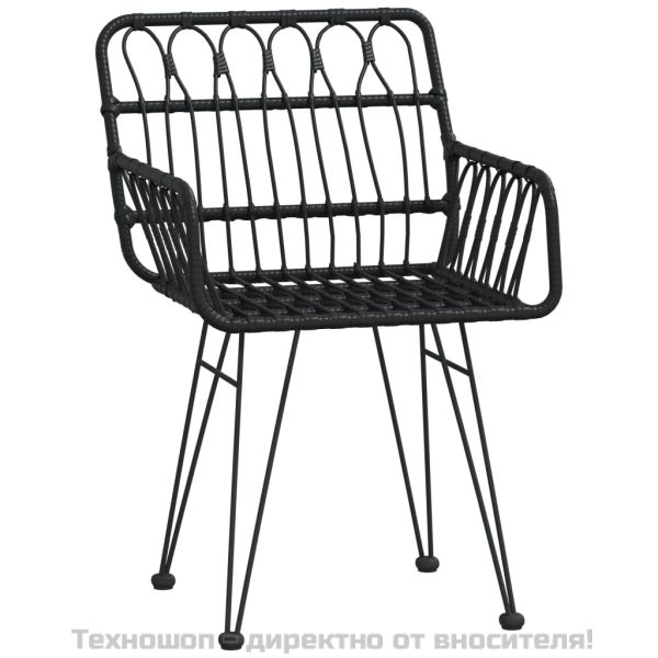 Градински трапезен комплект, 3 части, черен, полиратан