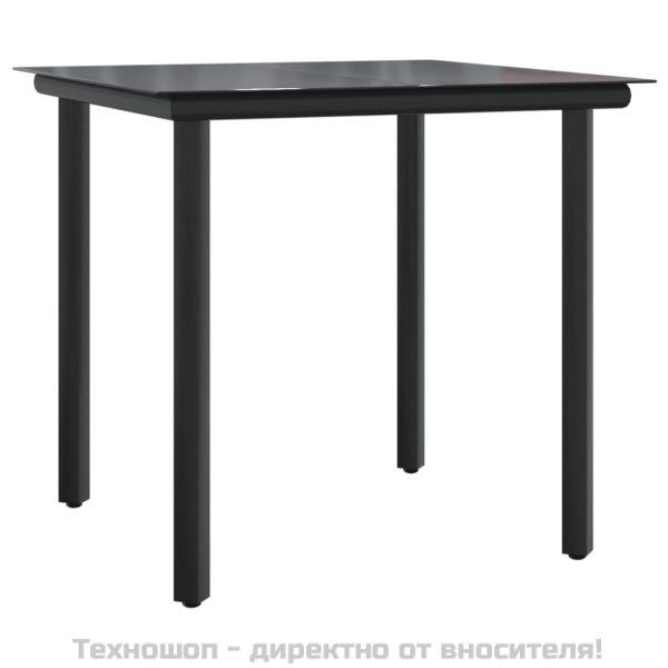 Градински трапезен комплект, 3 части, черен, полиратан