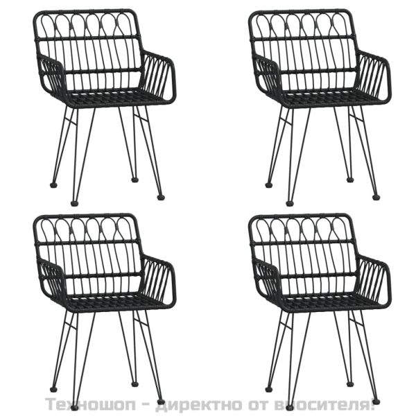 Градински трапезен комплект, 5 части, черен, полиратан