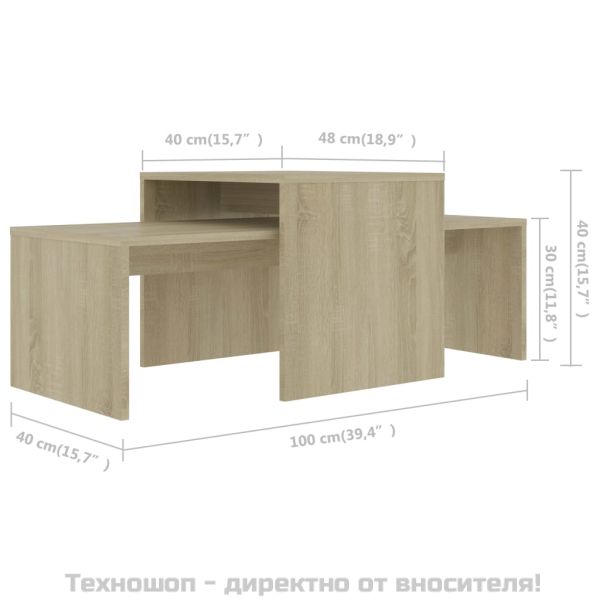 Комплект маси за кафе, дъб сонома, 100x48x40см, инженерно дърво