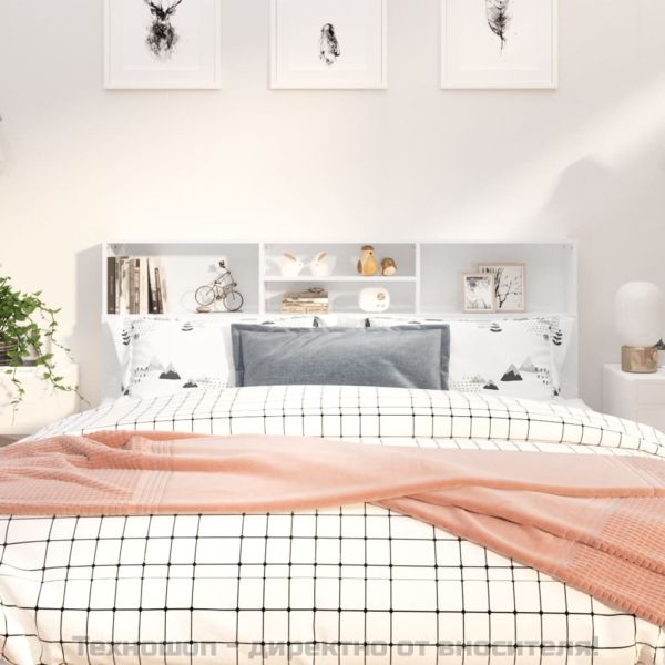 Табла за легло тип шкаф, бял гланц, 180x19x103,5 см