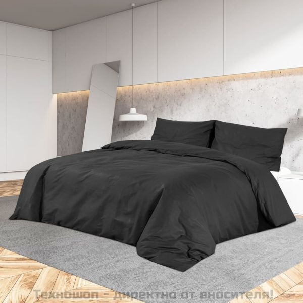 Комплект спално бельо, черно, 155x220 см, олекотен микрофибър