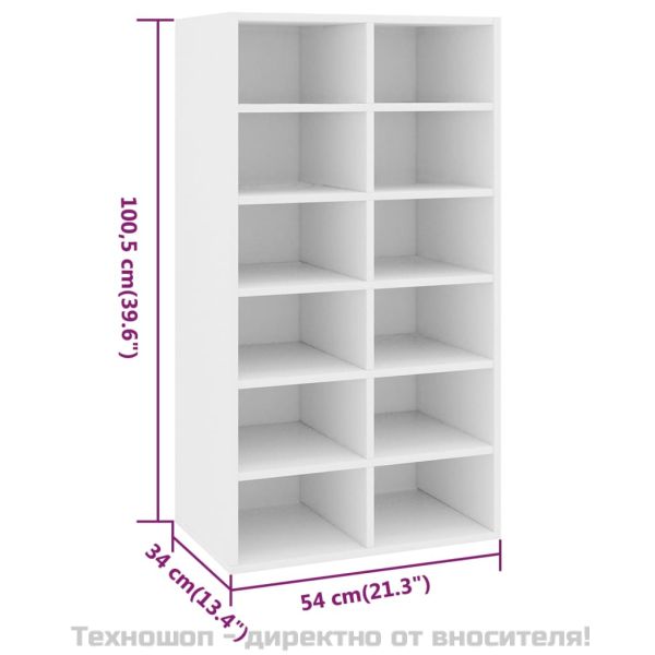 Етажерка за обувки, бяла, 54x34x100,5 см, инженерно дърво
