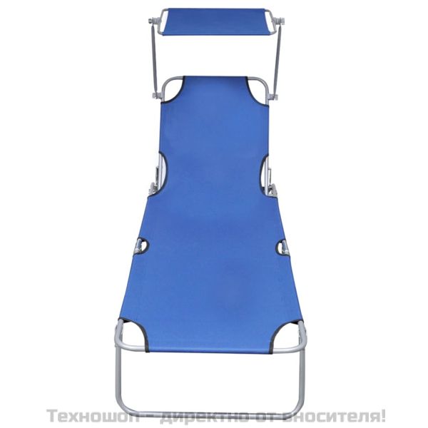 Сгъваем шезлонг с козирка, син, алуминий