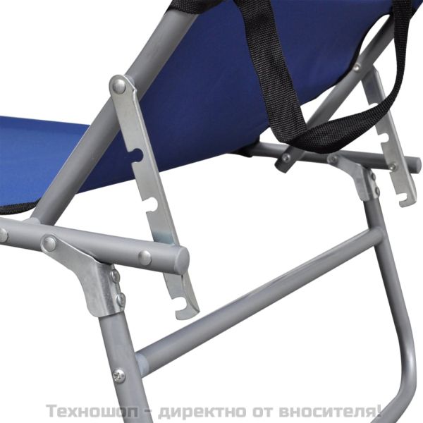 Сгъваем шезлонг с козирка, син, алуминий