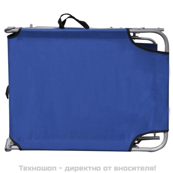 Сгъваем шезлонг с козирка, стомана и текстил, син