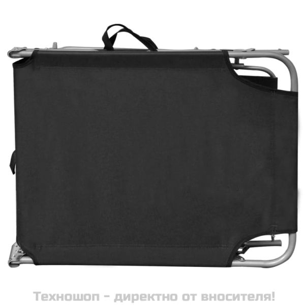 Сгъваем шезлонг с козирка, стомана и текстил, черен
