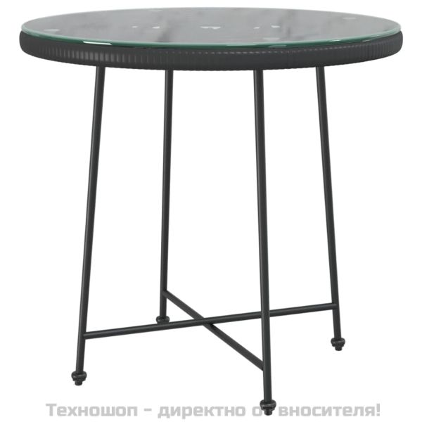 Градински трапезен комплект, 5 части, черен, полиратан