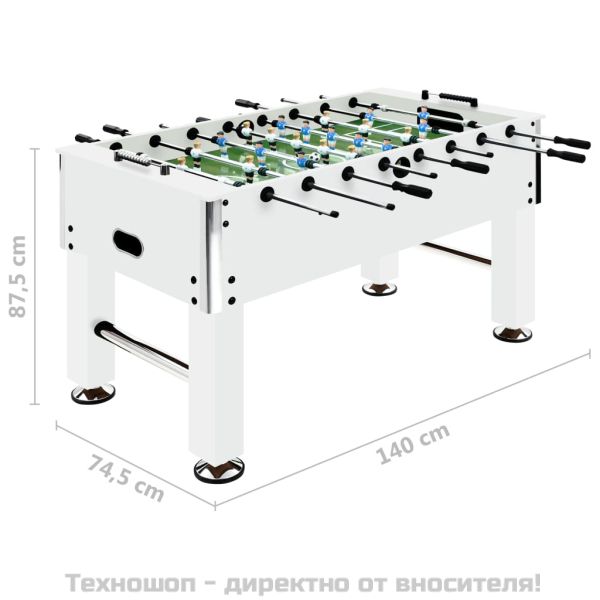 Футболна маса джаги, стомана, 60 кг, 140x74,5x87,5 см, бяла