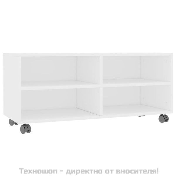 ТВ шкаф с колелца, бял, 90x35x35 см, инженерно дърво