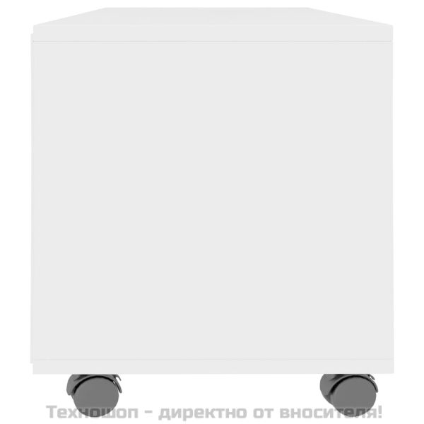 ТВ шкаф с колелца, бял, 90x35x35 см, инженерно дърво