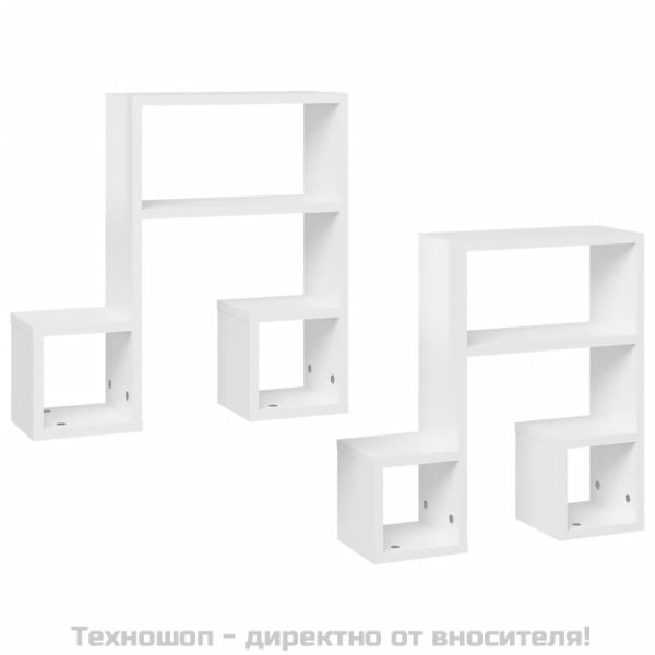 Стенни рафтове, 2 бр, бял гланц, 50x15x50 см, инженерно дърво