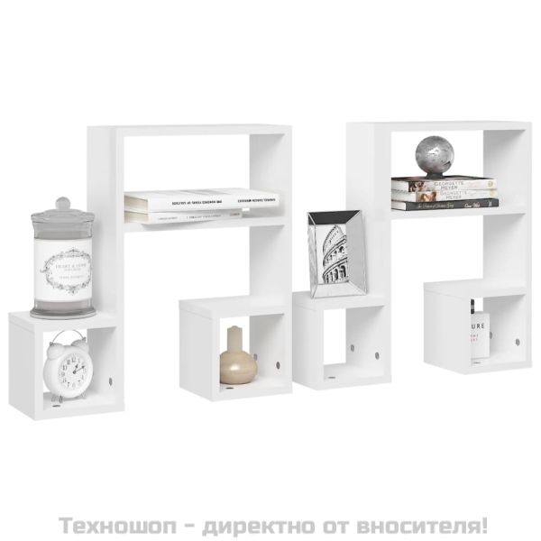 Стенни рафтове, 2 бр, бял гланц, 50x15x50 см, инженерно дърво