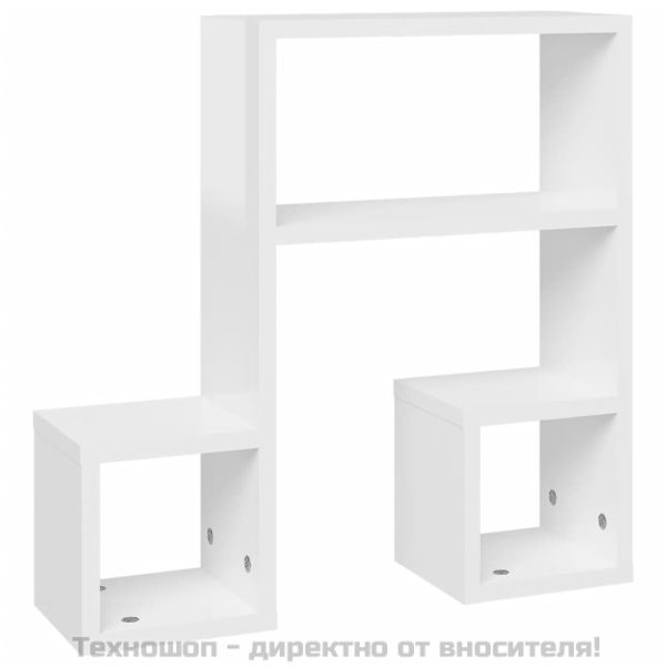 Стенни рафтове, 2 бр, бял гланц, 50x15x50 см, инженерно дърво