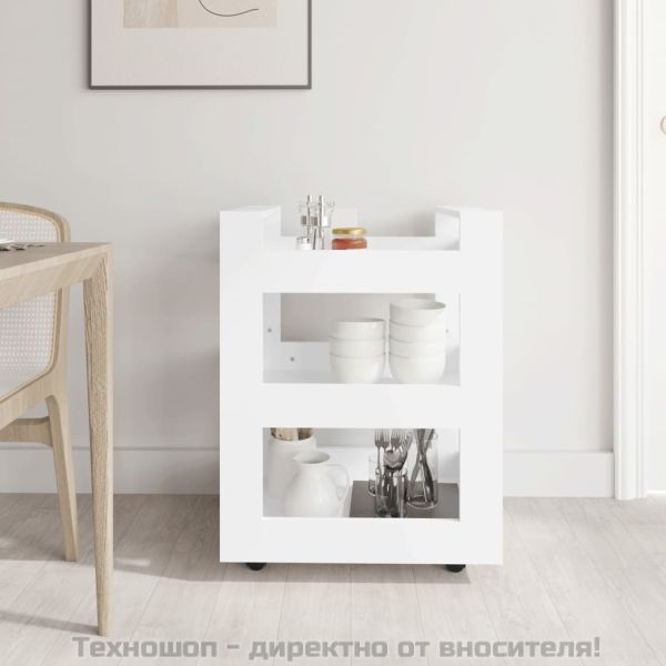 Кухненска количка, бяла, 60x45x80 см, инженерно дърво