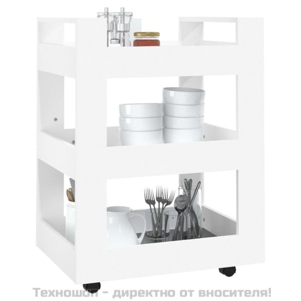 Кухненска количка, бяла, 60x45x80 см, инженерно дърво