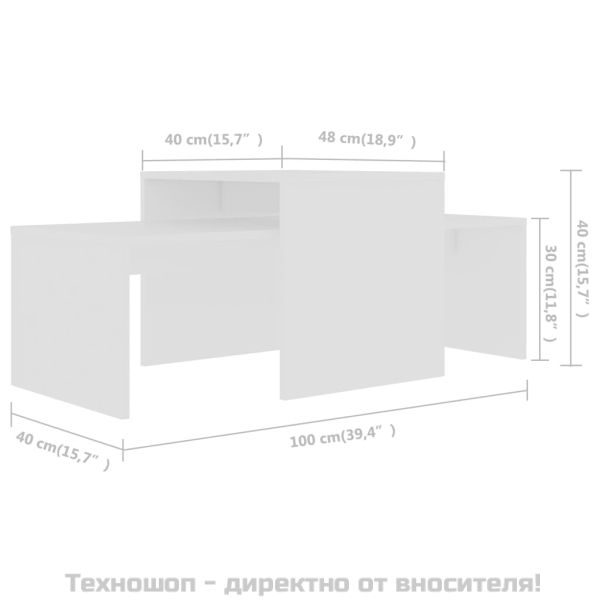 Комплект маси за кафе, бял, 100x48x40 см, инженерно дърво