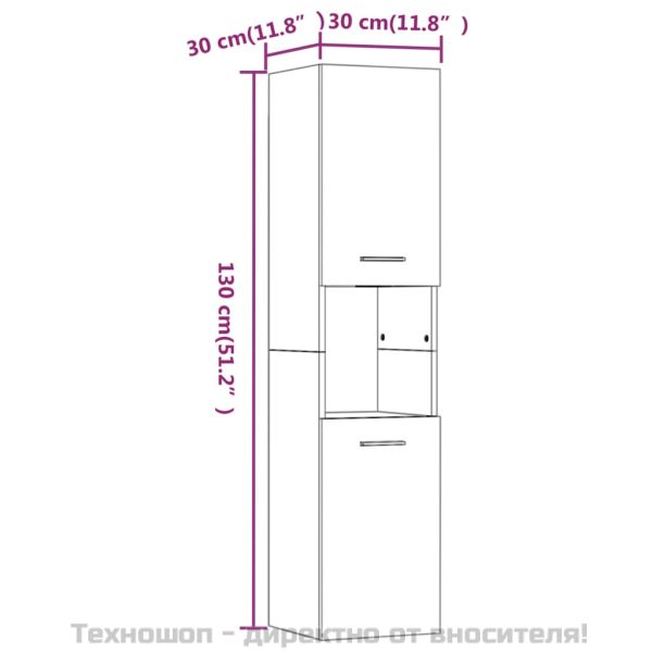 Шкаф за баня, кафяв дъб, 30x30x130 см, инженерно дърво