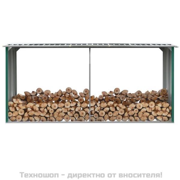 Навес за дърва, поцинкована стомана, 330x92x153 см, зелен