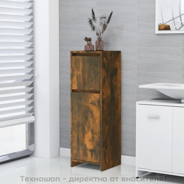 Шкаф за баня, опушен дъб, 30x30x95 см, инженерно дърво