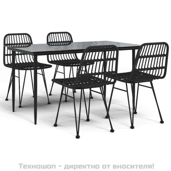 Градински трапезен комплект, 5 части, черен, полиратан