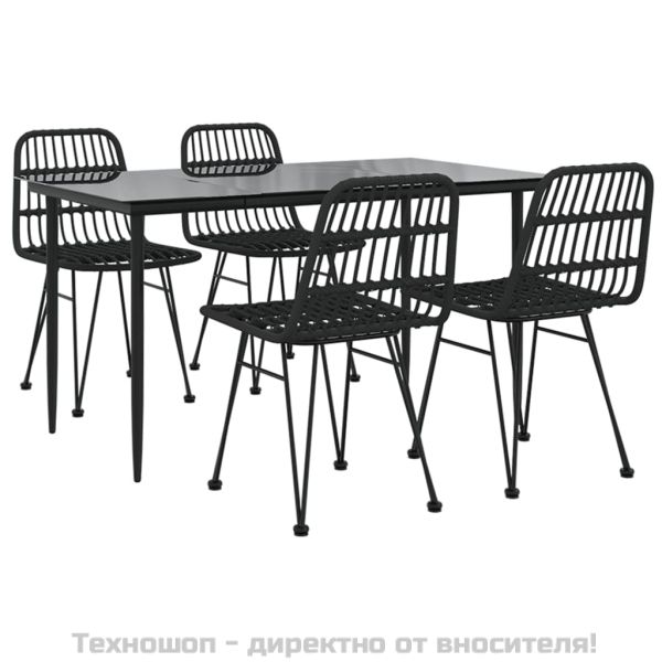 Градински трапезен комплект, 5 части, черен, полиратан